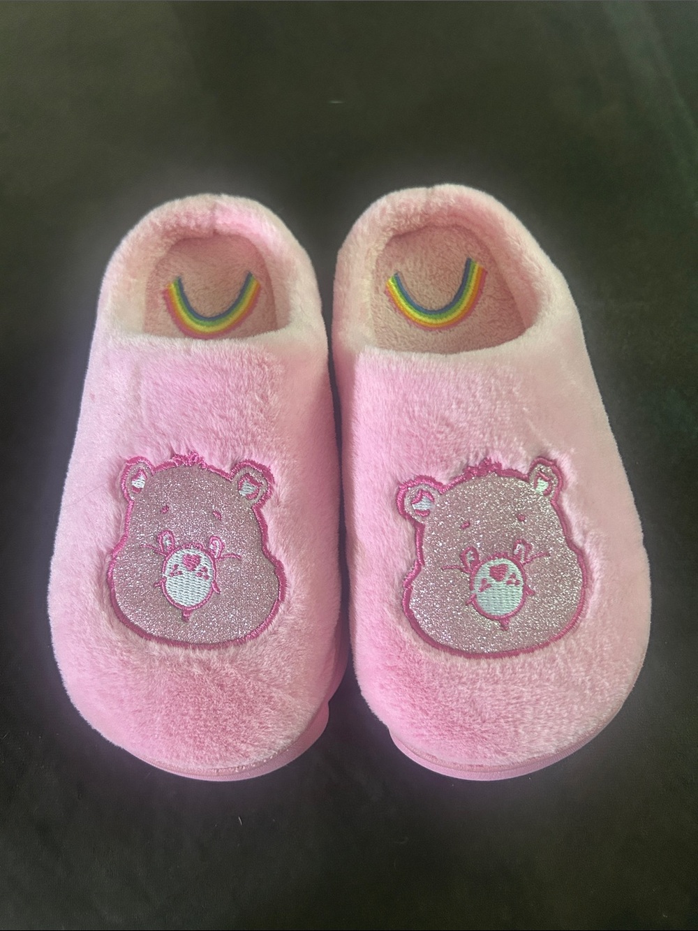 Care Bears Pink Plush Slip-On Slippers with Rainbow Insole Accent